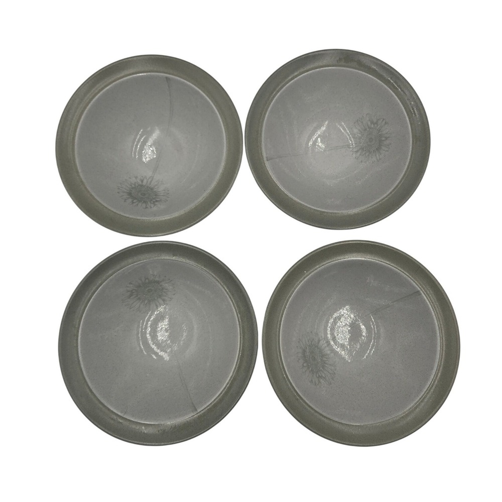 Johnson Bros Aurora Sunflower Cereal Soup Bowls Set of 4 Green Grey Stoneware